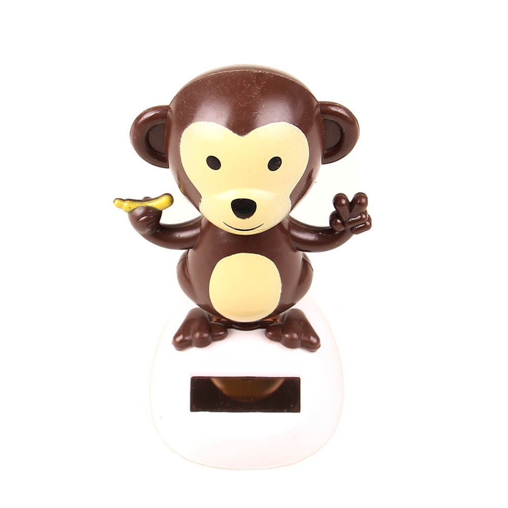 Solární tančící dekorace opička s banánem tmavě hnědá - náhľad 1