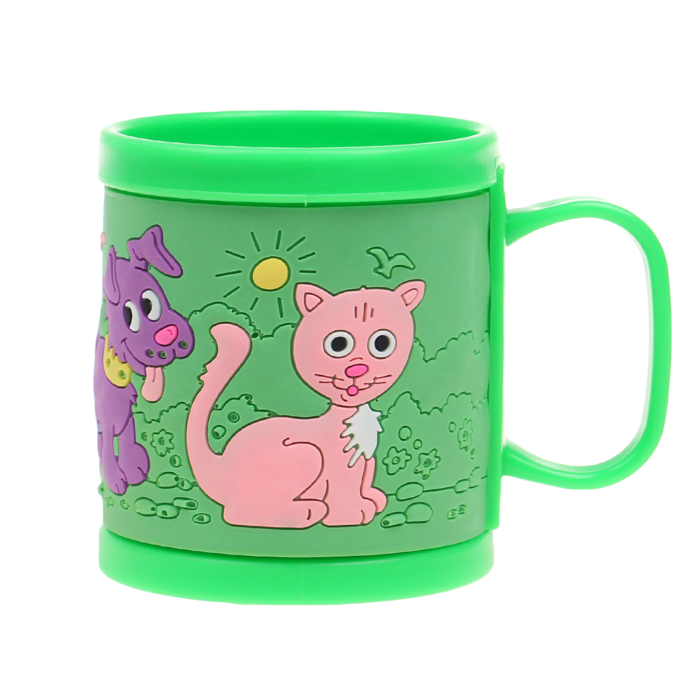 Hrnek dětský plastový (zelený pejsek a kočička) - náhľad 1