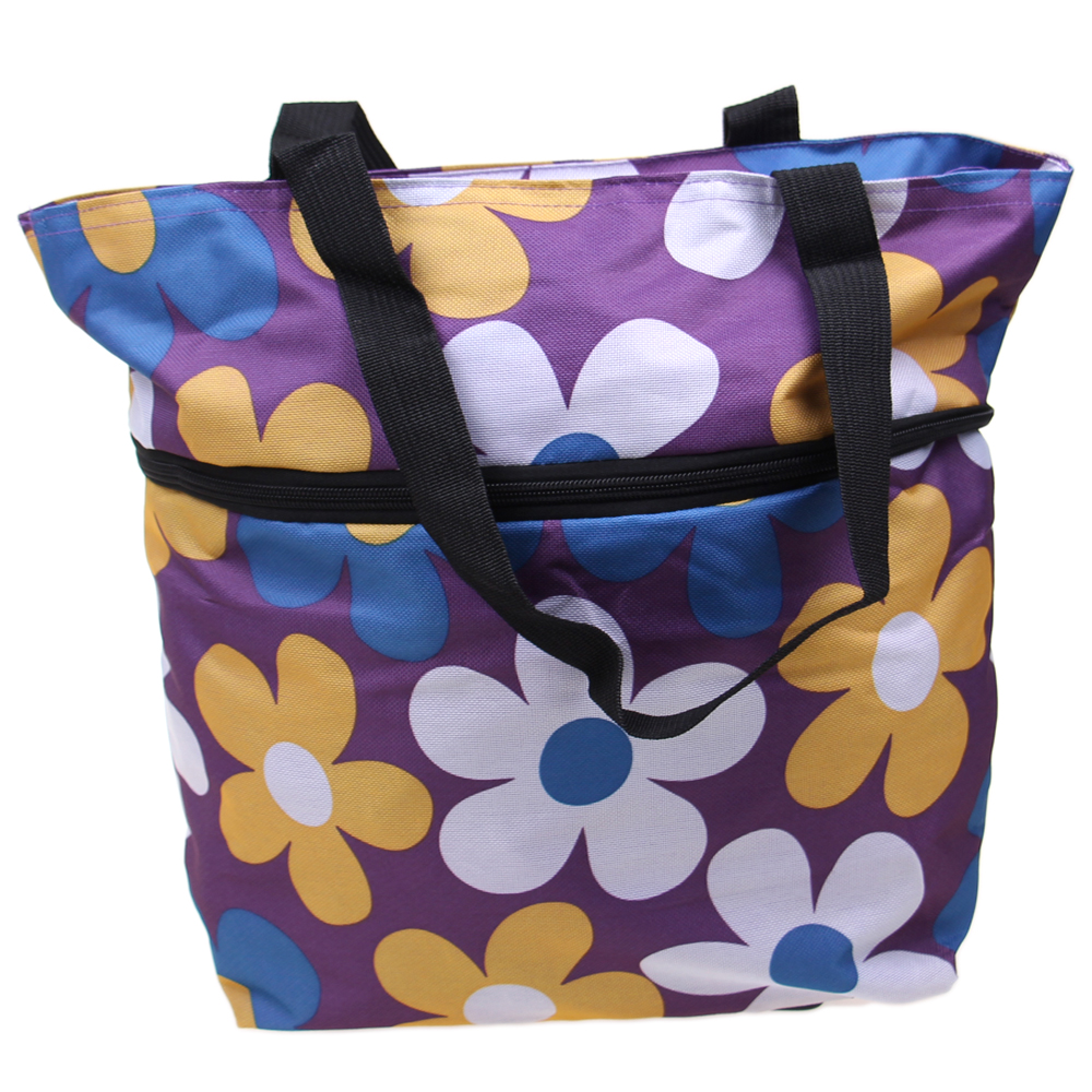 Nákupní taška s kolečky fialová s květy - náhľad 3