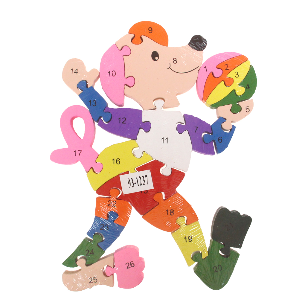 Vzdělávací dřevěné puzzle pejsek s míčem - náhľad 1