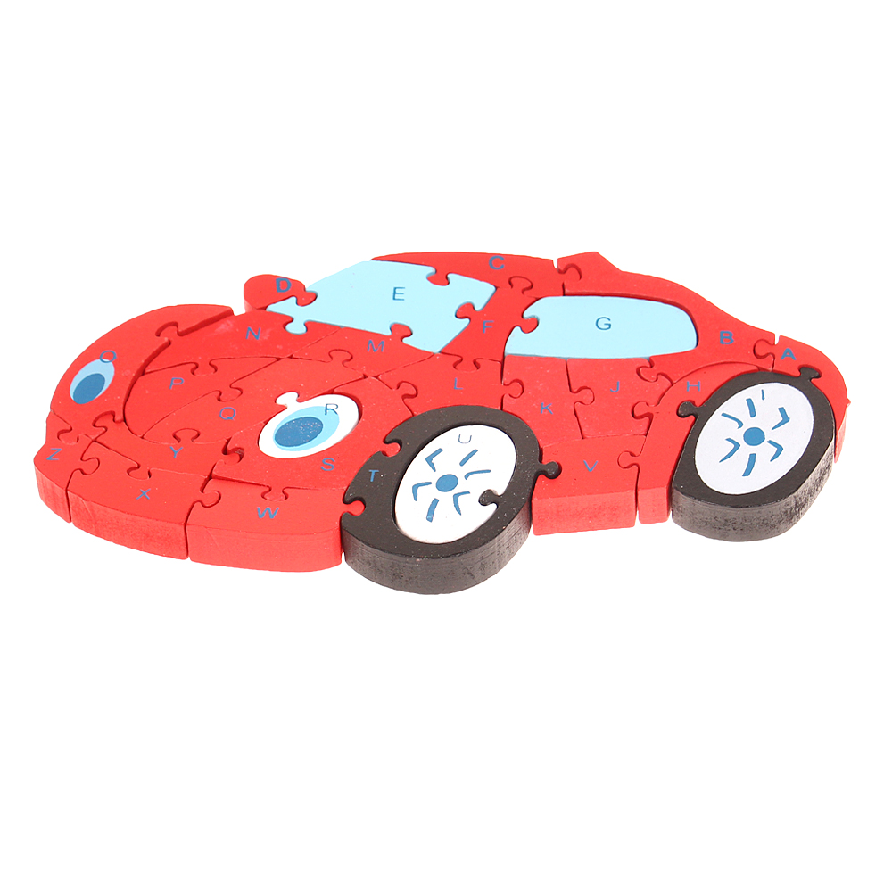 Vzdělávací dřevěné puzzle auto červené - náhľad 2