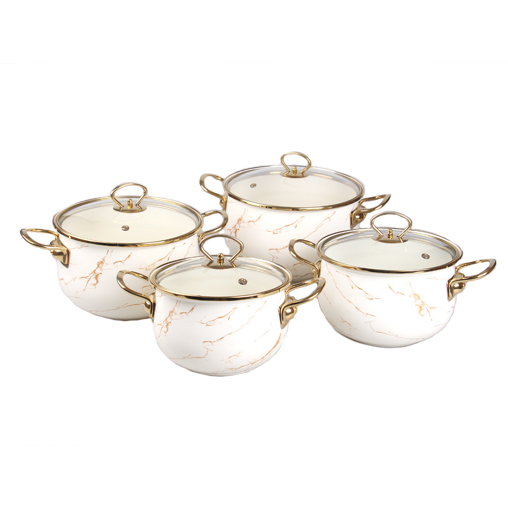 8-dílná sada smaltovaných hrnců zlatý mramor - náhľad 1