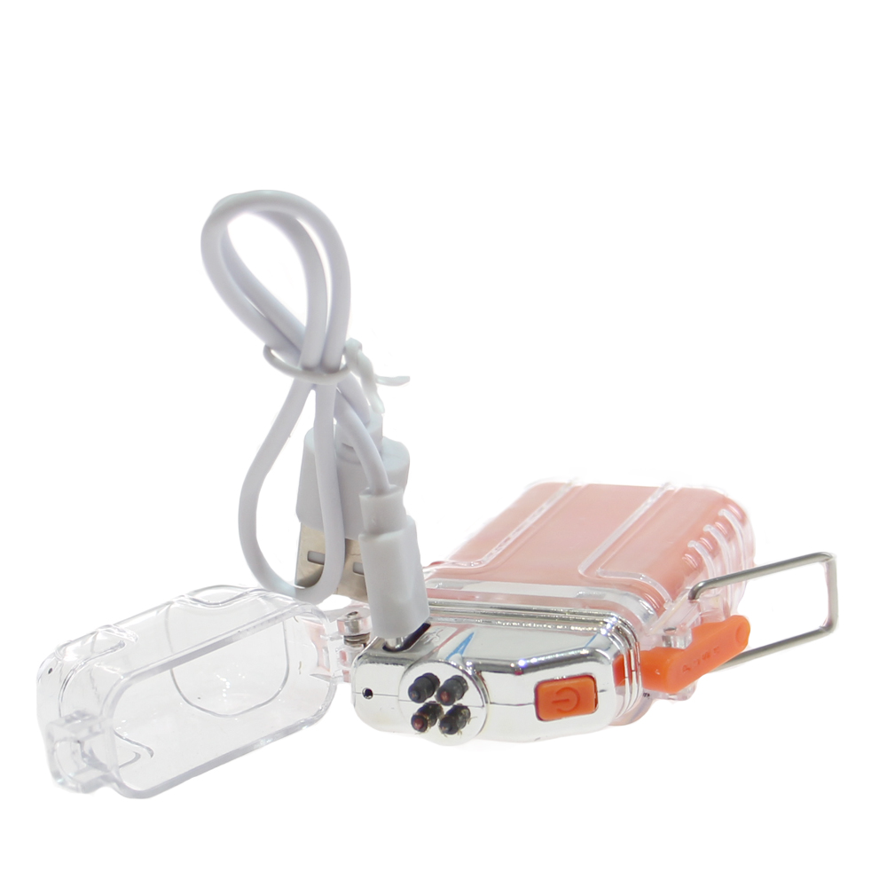 Vodotěsný plazmový zapalovač se svítilnou oranžový - náhľad 4