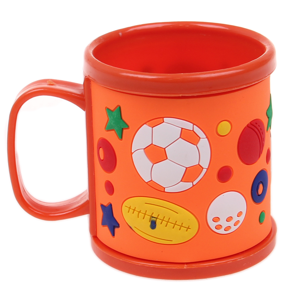 Hrnek dětský plastový (oranžový s míči) - náhľad 1