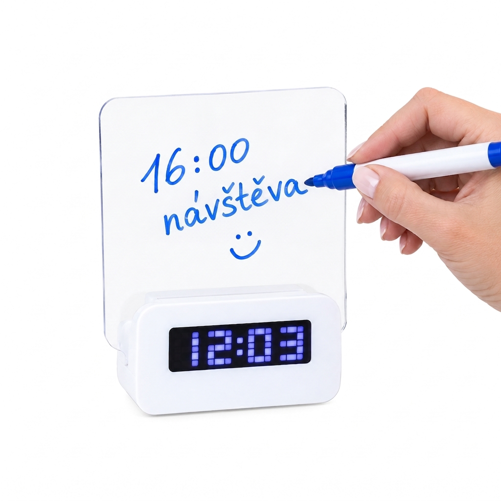 Digitální LED budík s podsvícenou vzkazovou tabulkou - náhľad 4