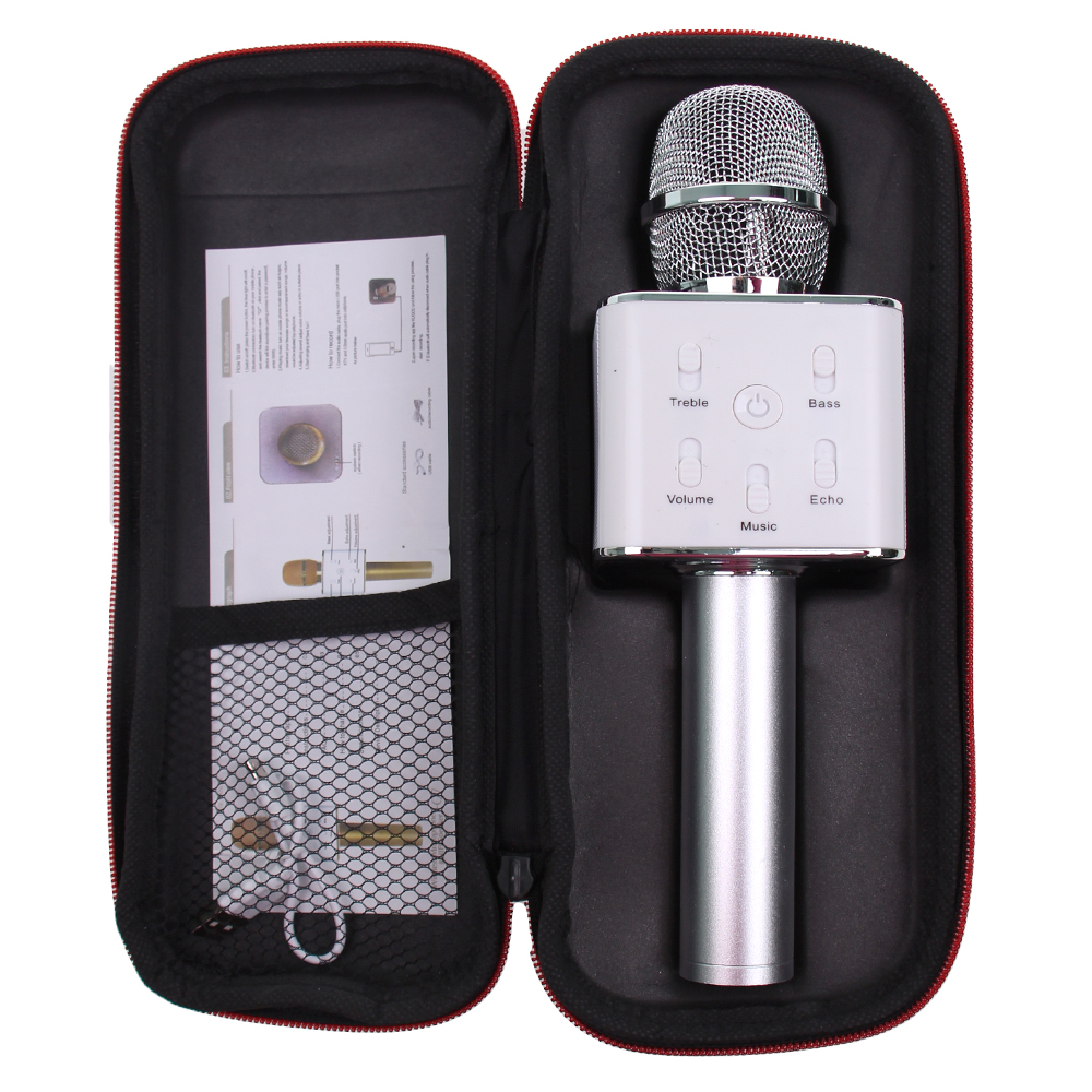 Karaoke mikrofon Q7 s pouzdrem stříbrný - náhľad 4