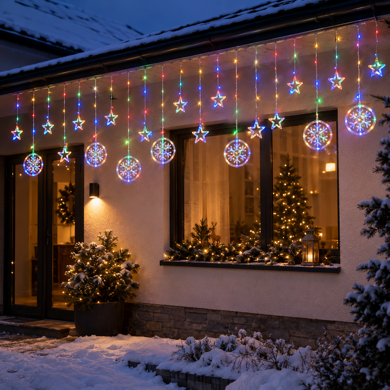 LED vánoční světelný závěs s motivy hvězd a sněhových vloček 8014M - náhľad 6