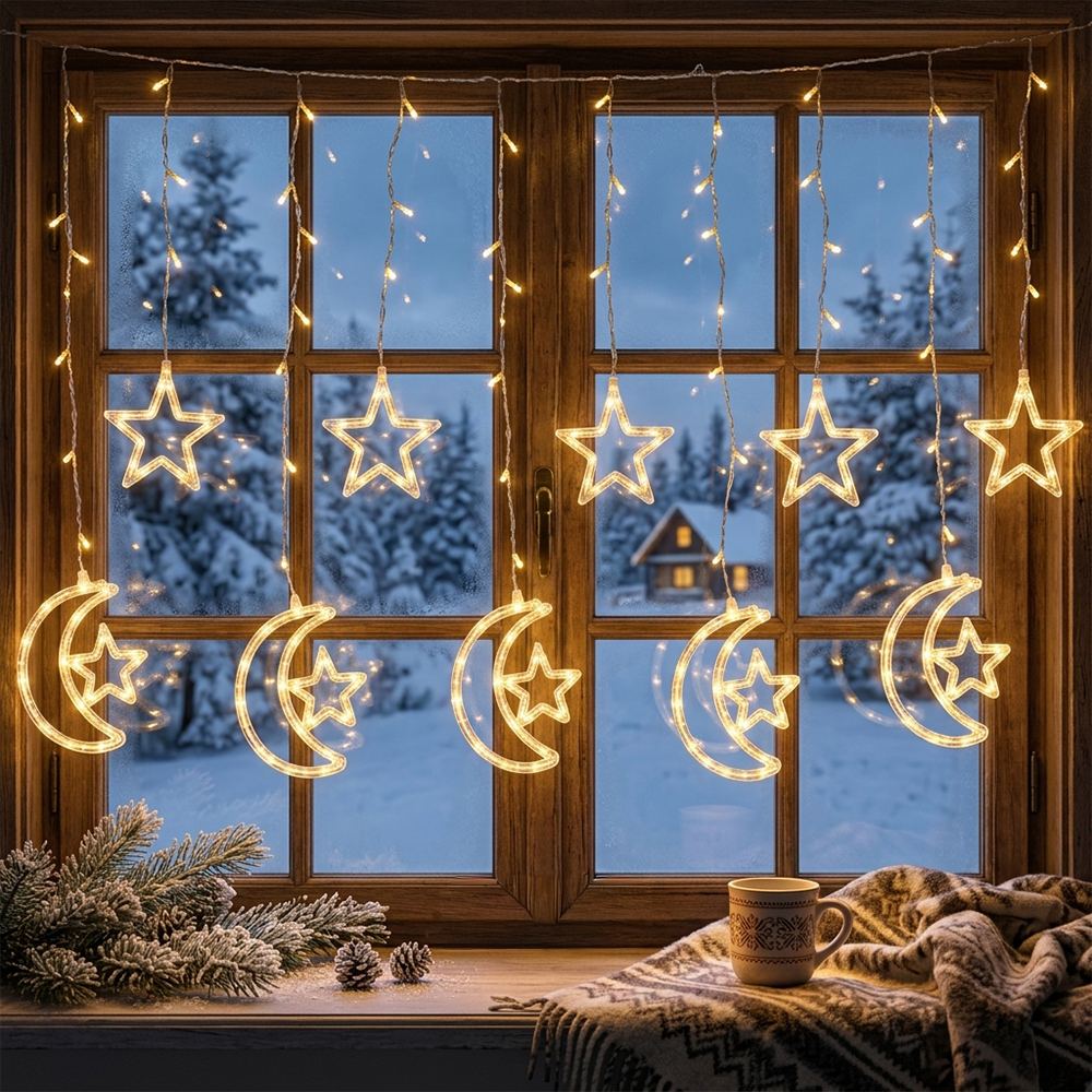 LED vánoční světelný závěs s motivy měsíce a hvězd 8010WW - náhľad 6