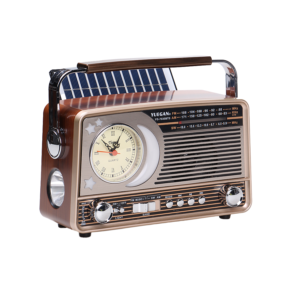3pásmové solární rádio s hodinami stříbrné YG-7030BTS - náhľad 1