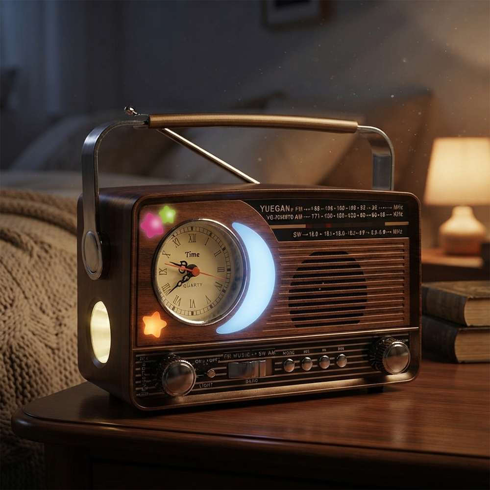 3pásmové solární rádio s hodinami stříbrné YG-7030BTS - náhľad 6
