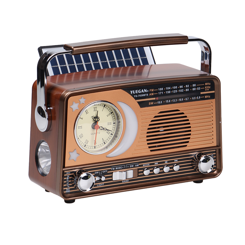 3pásmové solární rádio s hodinami zlaté YG-7030BTS - náhľad 1