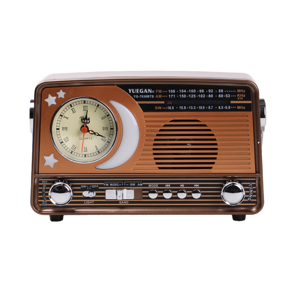 3pásmové solární rádio s hodinami zlaté YG-7030BTS - náhľad 2