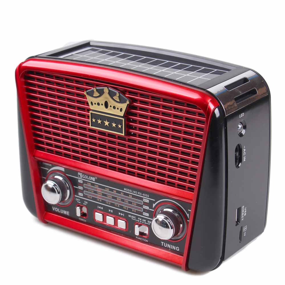Přenosné 3 pásmové solární rádio černo-červené KORUNA - náhľad 1