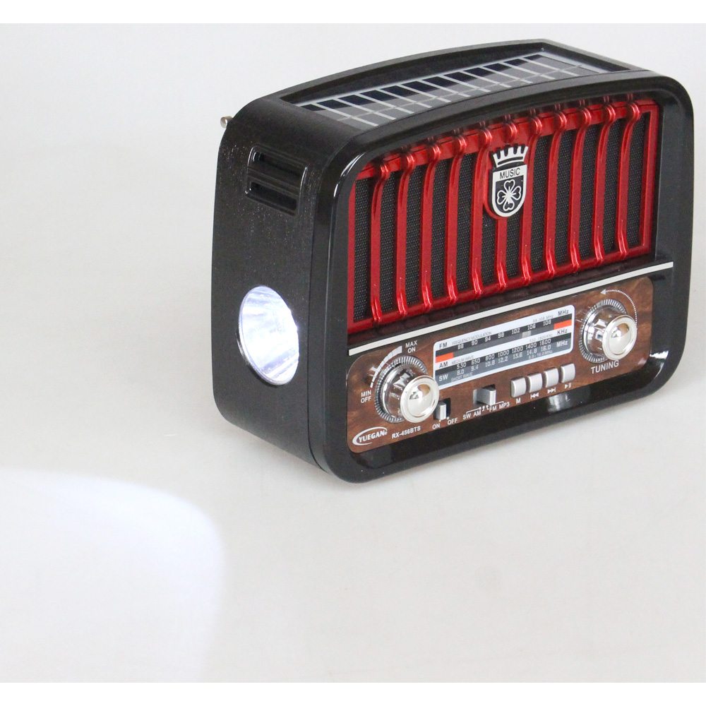 Přenosné 3pásmové solární rádio černo-červené MUSIC - náhľad 6