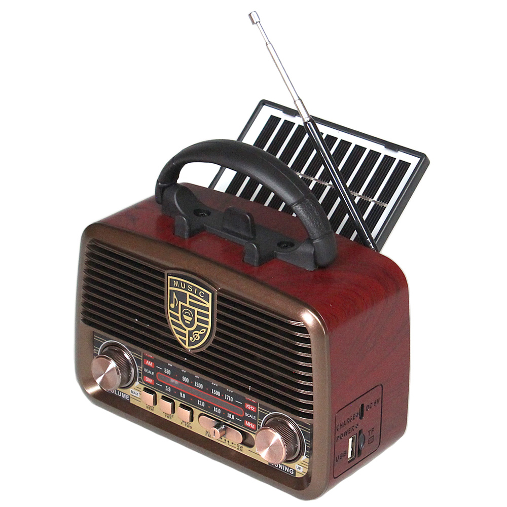Přenosné 3pásmové solární rádio GOLON hnědé - náhľad 1