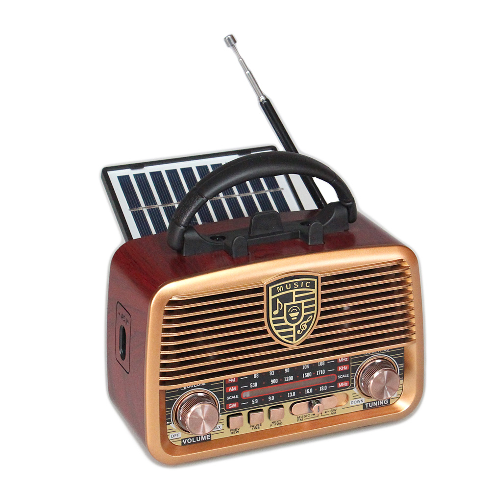 Přenosné 3pásmové solární rádio GOLON zlaté - náhľad 1