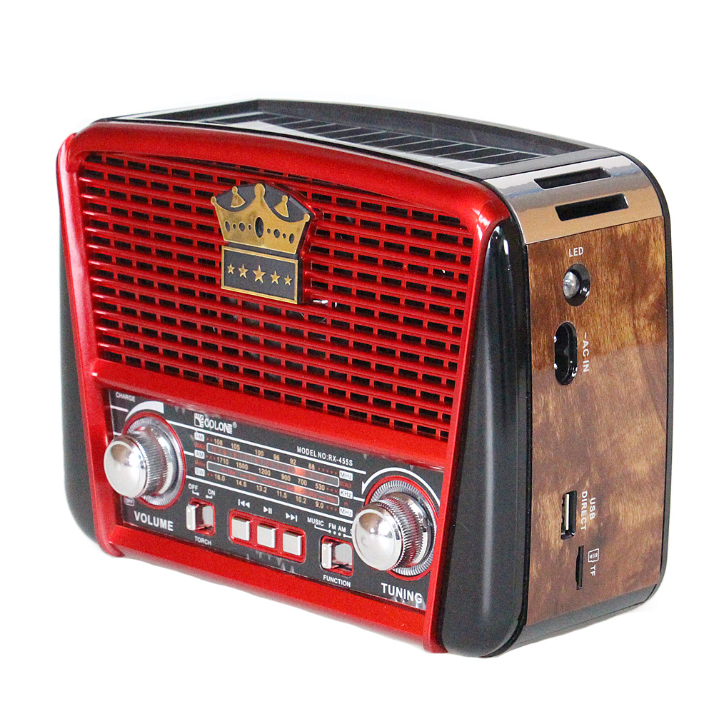 Přenosné 3pásmové solární rádio hnědo-červené KORUNA - náhľad 1