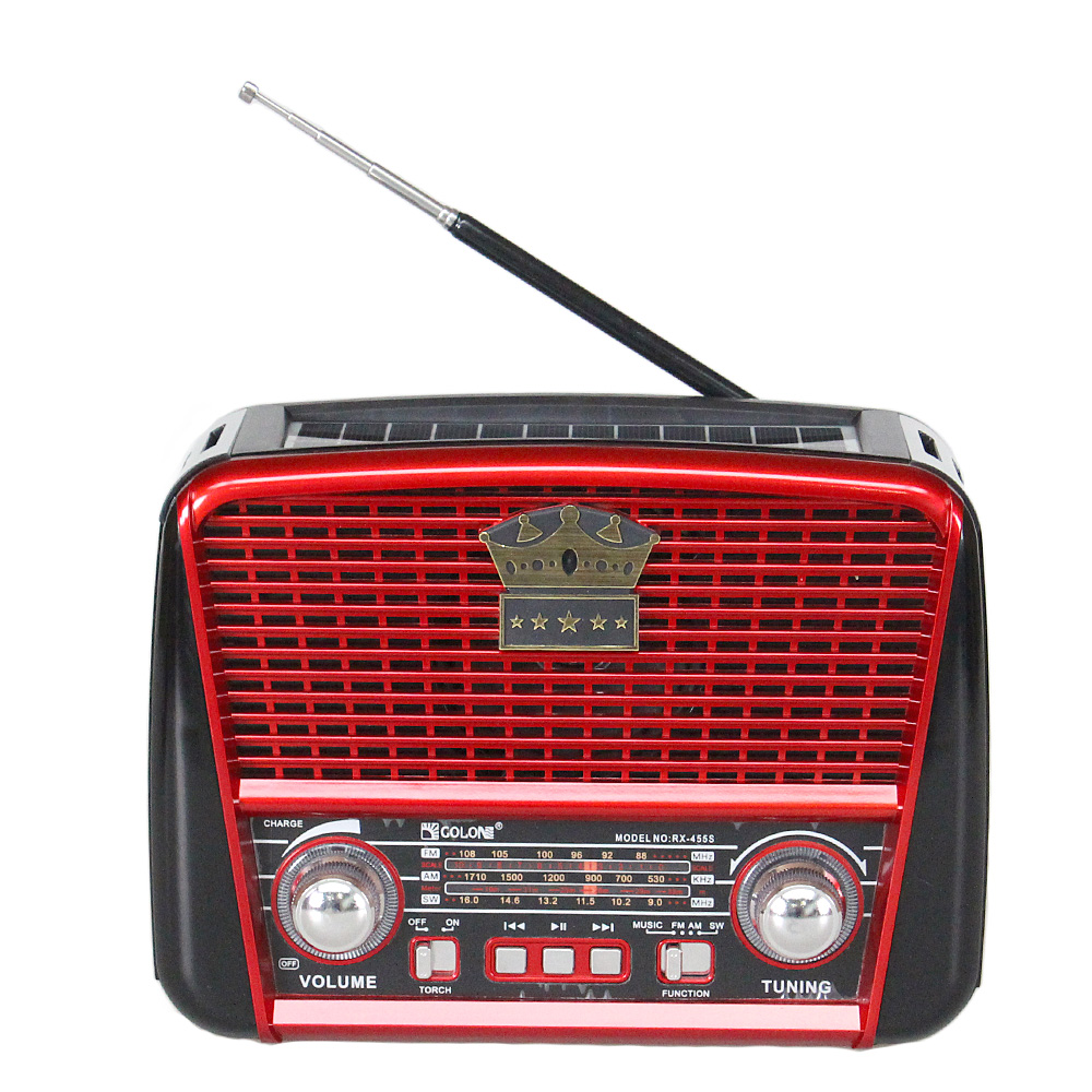 Přenosné 3pásmové solární rádio hnědo-červené KORUNA - náhľad 5