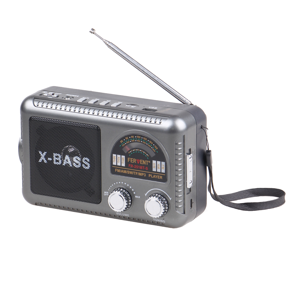 Solární 3pásmové rádio FERVENT šedé - náhľad 1