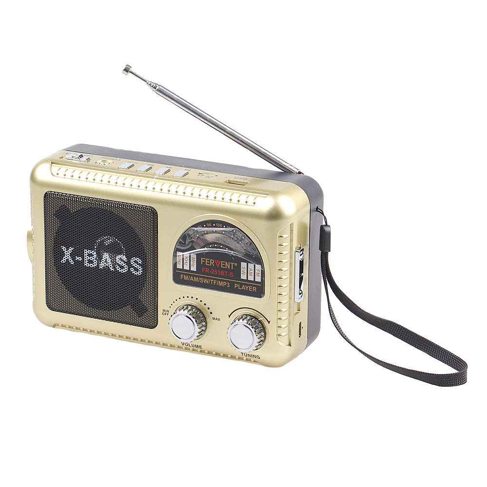 Solární 3pásmové rádio FERVENT zlaté - náhľad 1