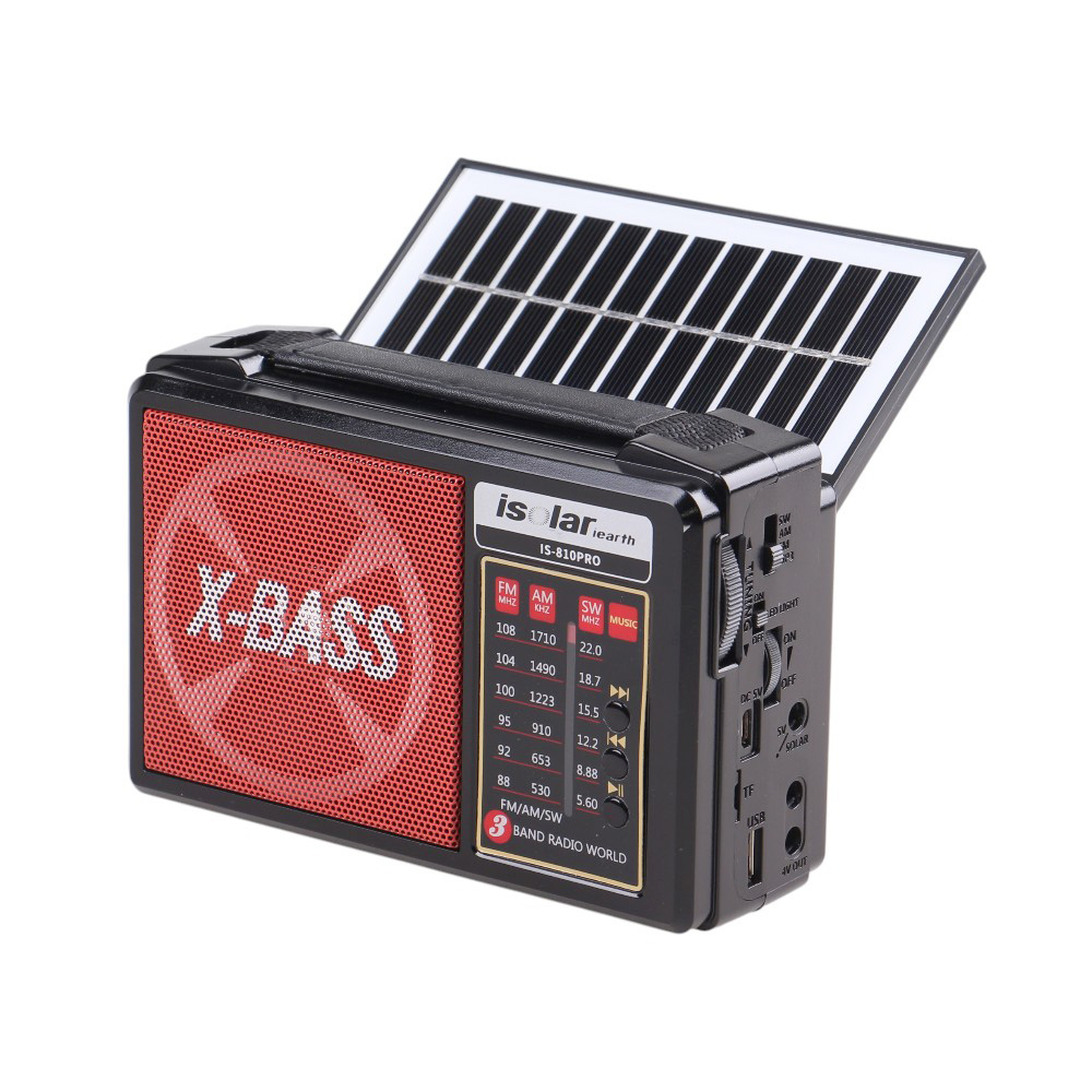 Solární 3pásmové rádio IS-810PRO červené - náhľad 1