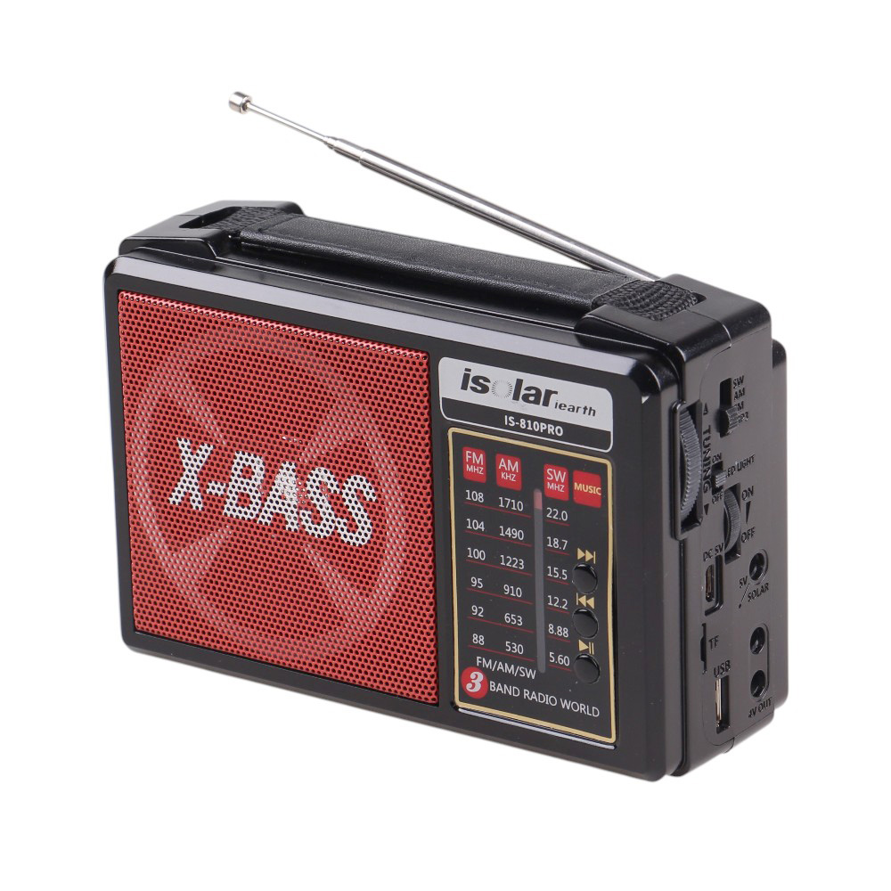 Solární 3pásmové rádio IS-810PRO červené - náhľad 2