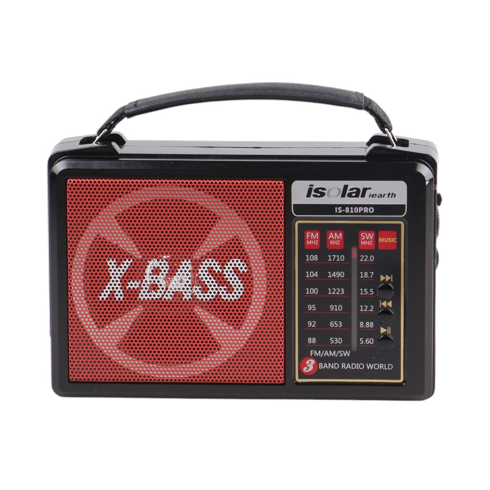 Solární 3pásmové rádio IS-810PRO červené - náhľad 3