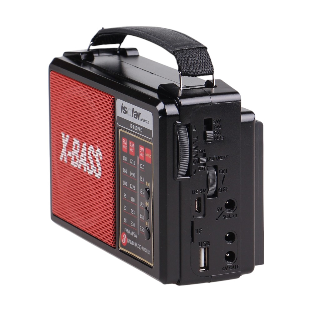 Solární 3pásmové rádio IS-810PRO červené - náhľad 5