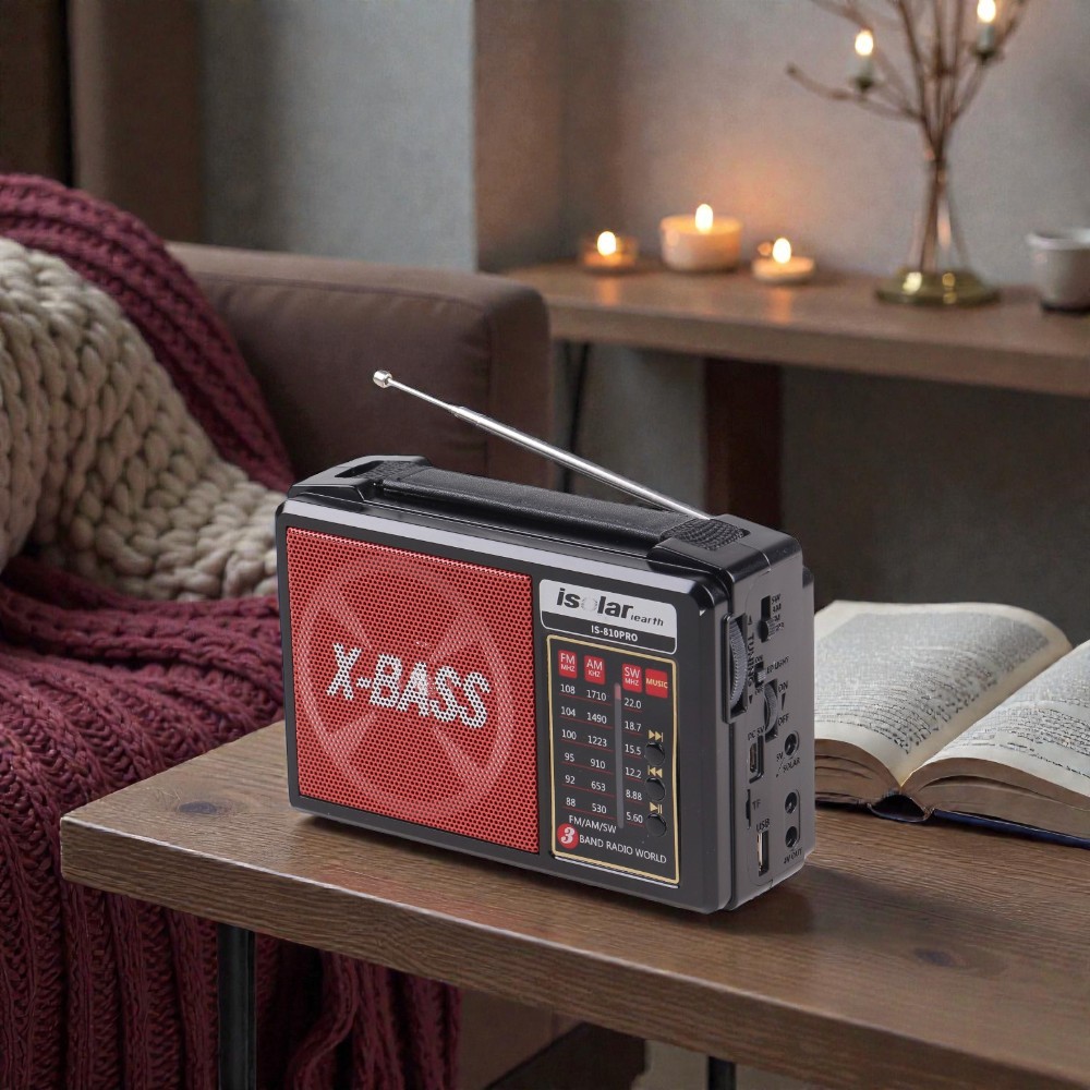 Solární 3pásmové rádio IS-810PRO červené - náhľad 9