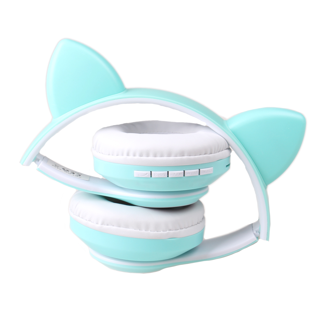 Bezdrátová sluchátka s kočičíma ušima zelená - náhľad 1