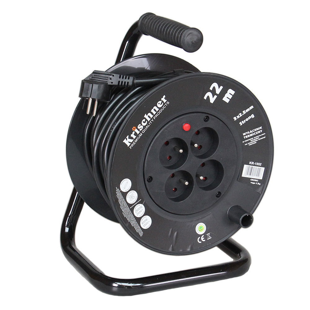 Prodlužovací kabel na bubnu 22 m černý 2,5mm - náhľad 1