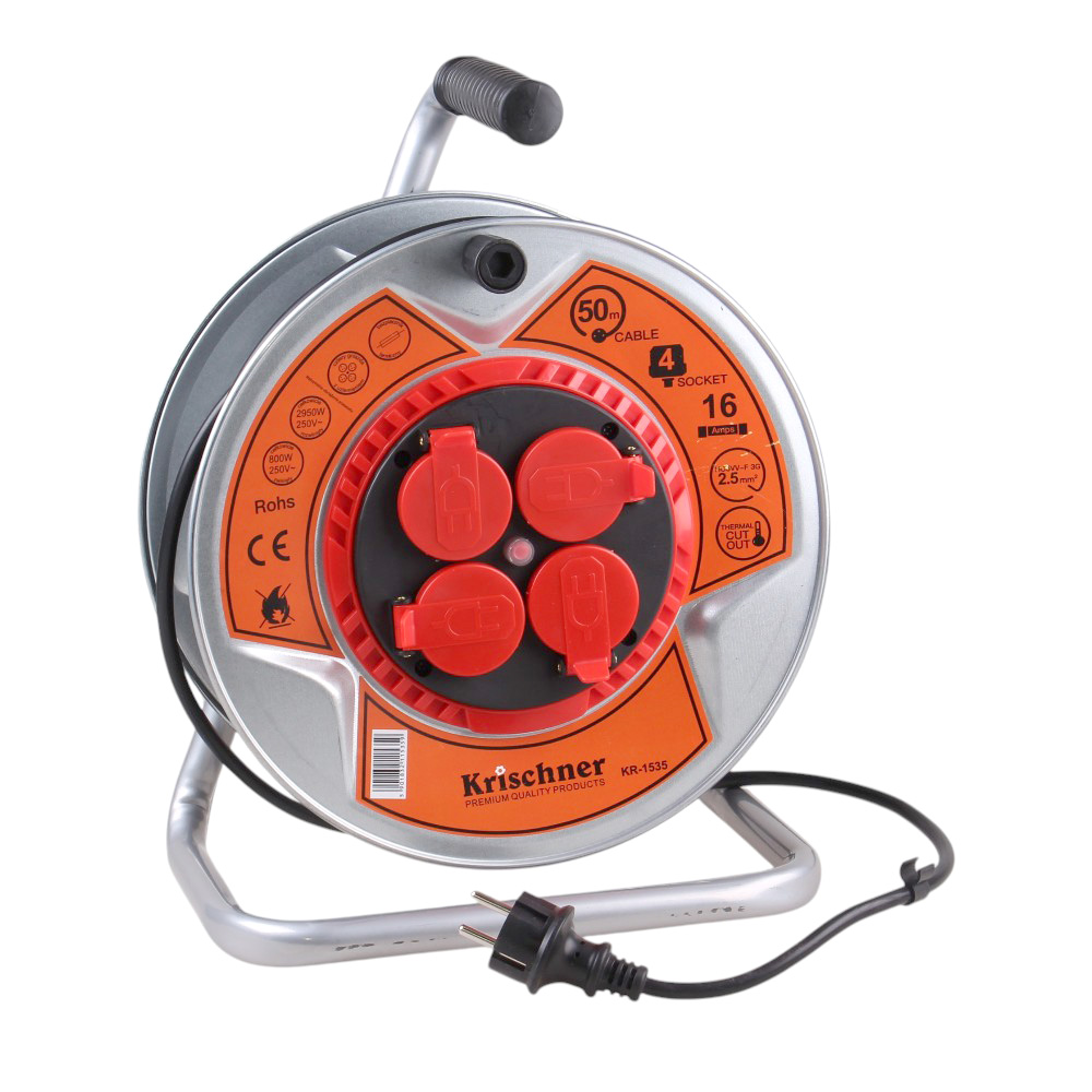 Prodlužovací kabel na bubnu 50 m šedý 2,5mm KR-1535 - náhľad 1