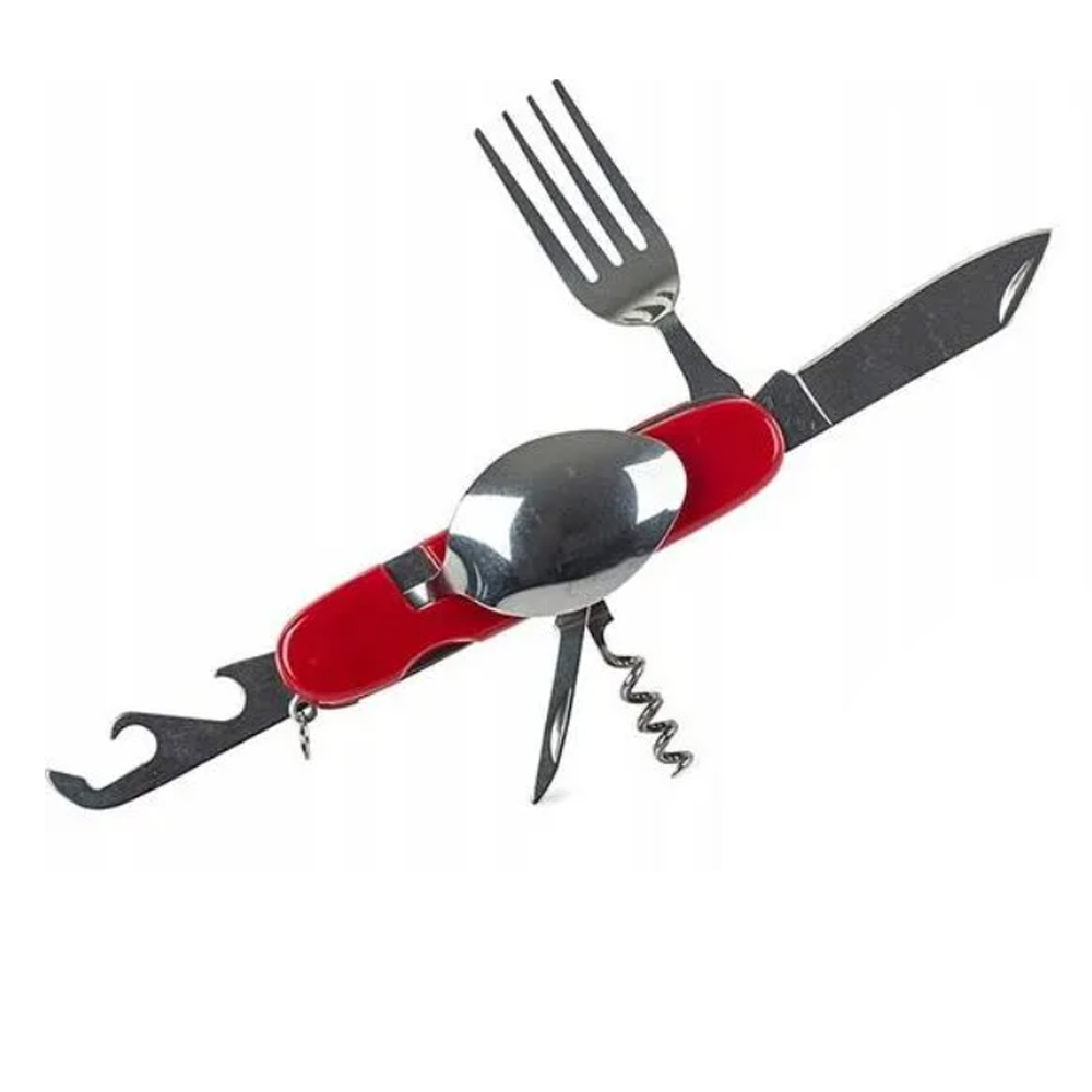 Multifunkční kempingový příbor JIN BIN LI červený - náhľad 1