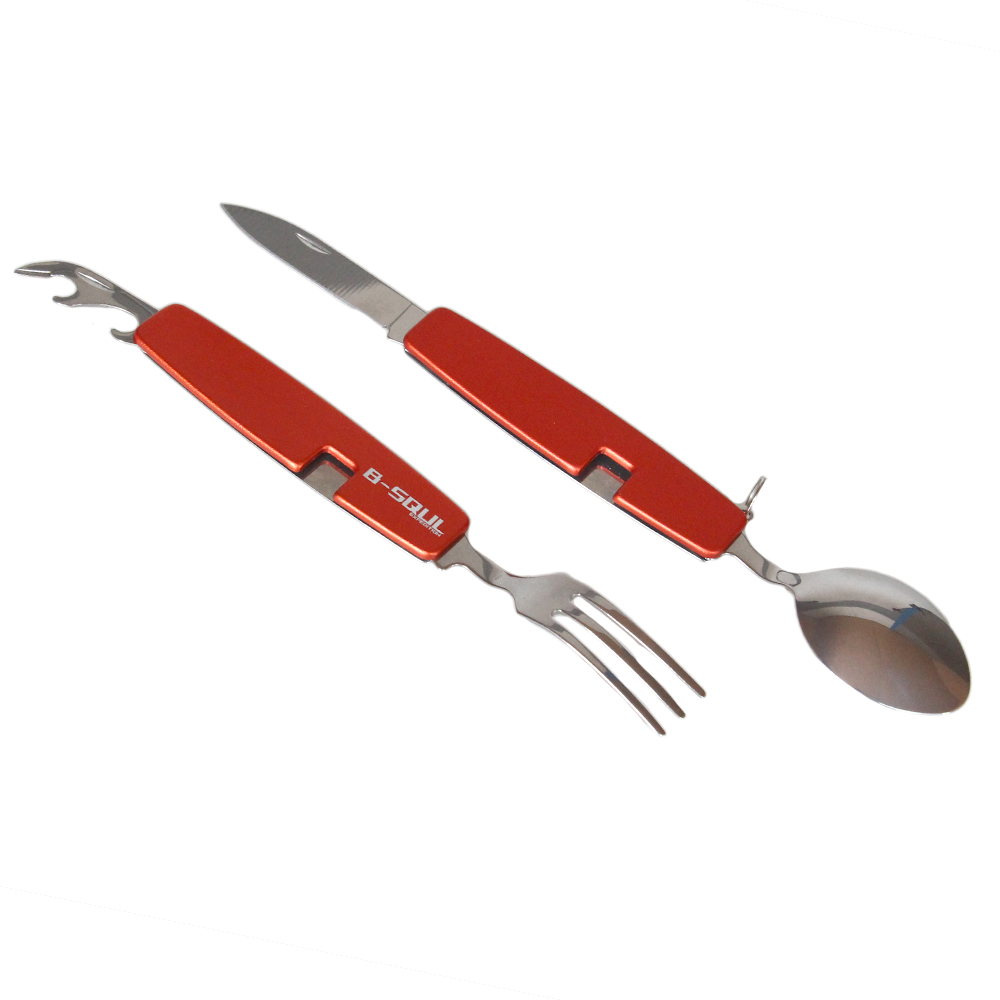 Rozkládací multifunkční kempingový příbor B-SQUL červený - náhľad 3