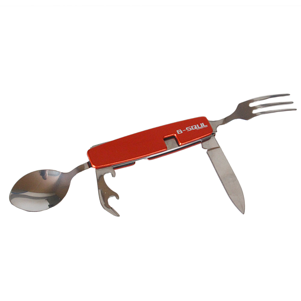 Rozkládací multifunkční kempingový příbor B-SQUL červený - náhľad 4