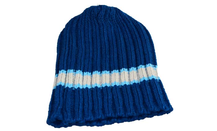 Dětská čepice pletená modrá s bílým pruhem - náhľad 2