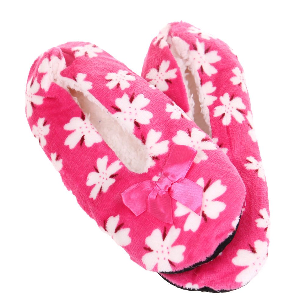 Domácí nazouvací pantofle s kytičkami růžové - náhľad 2