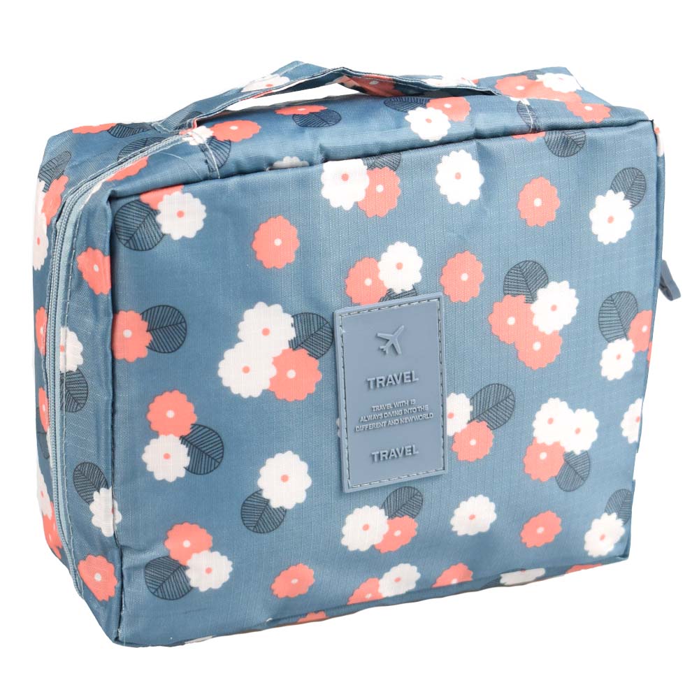 Kosmetická taška Travel modrá s květy - náhľad 1