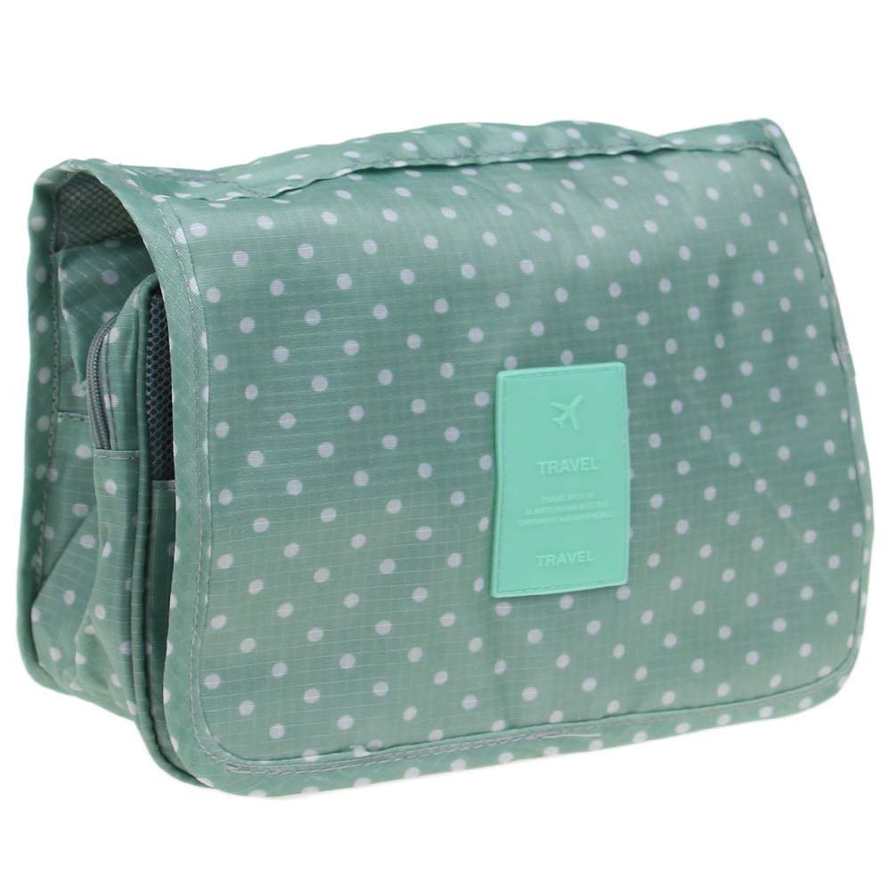 Kosmetická taška závěsná zelená s puntíky - náhľad 1