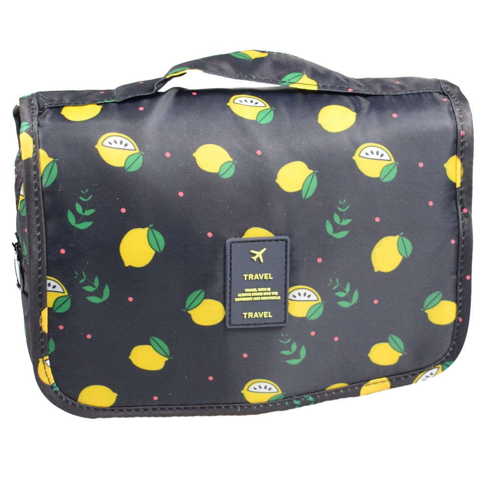 Kosmetická taška závěsná černá s citróny - náhľad 1