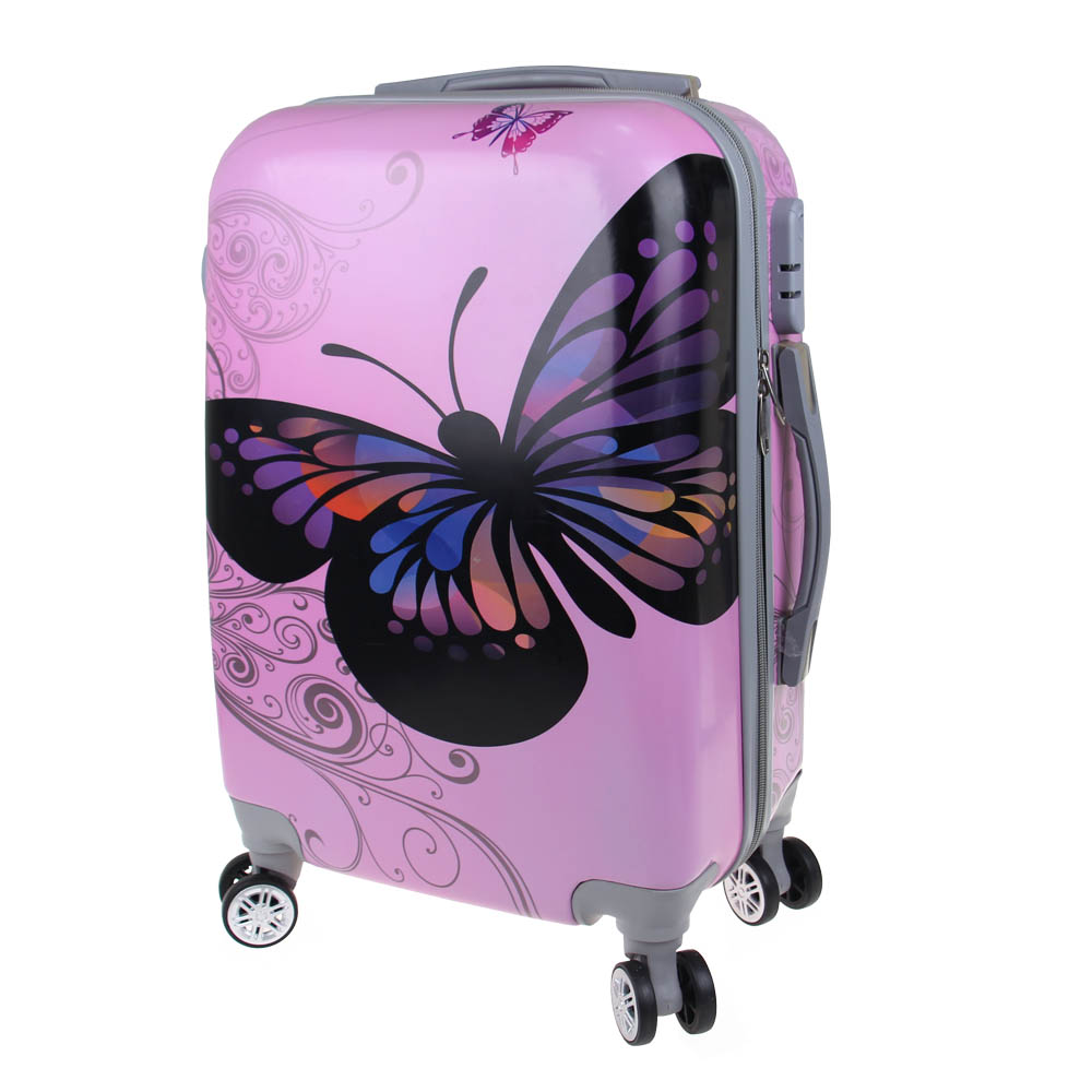 Sada 3 skořepinových kufrů (Pink Butterfly) - náhľad 1