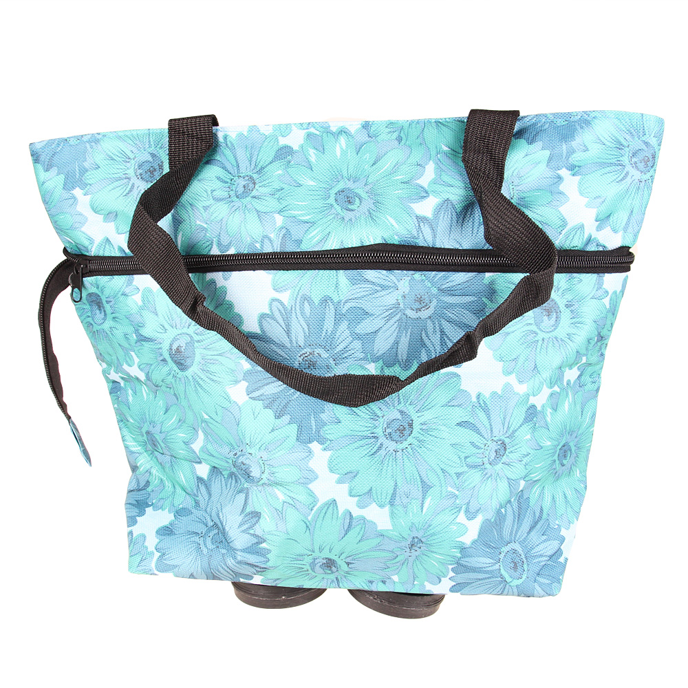 Nákupní taška s kolečky modrá s květy - náhľad 1