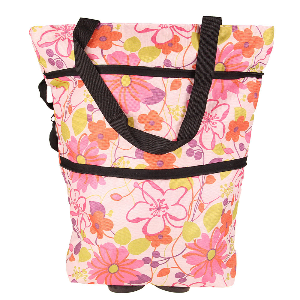 Nákupní taška s kolečky růžové květy - náhľad 1