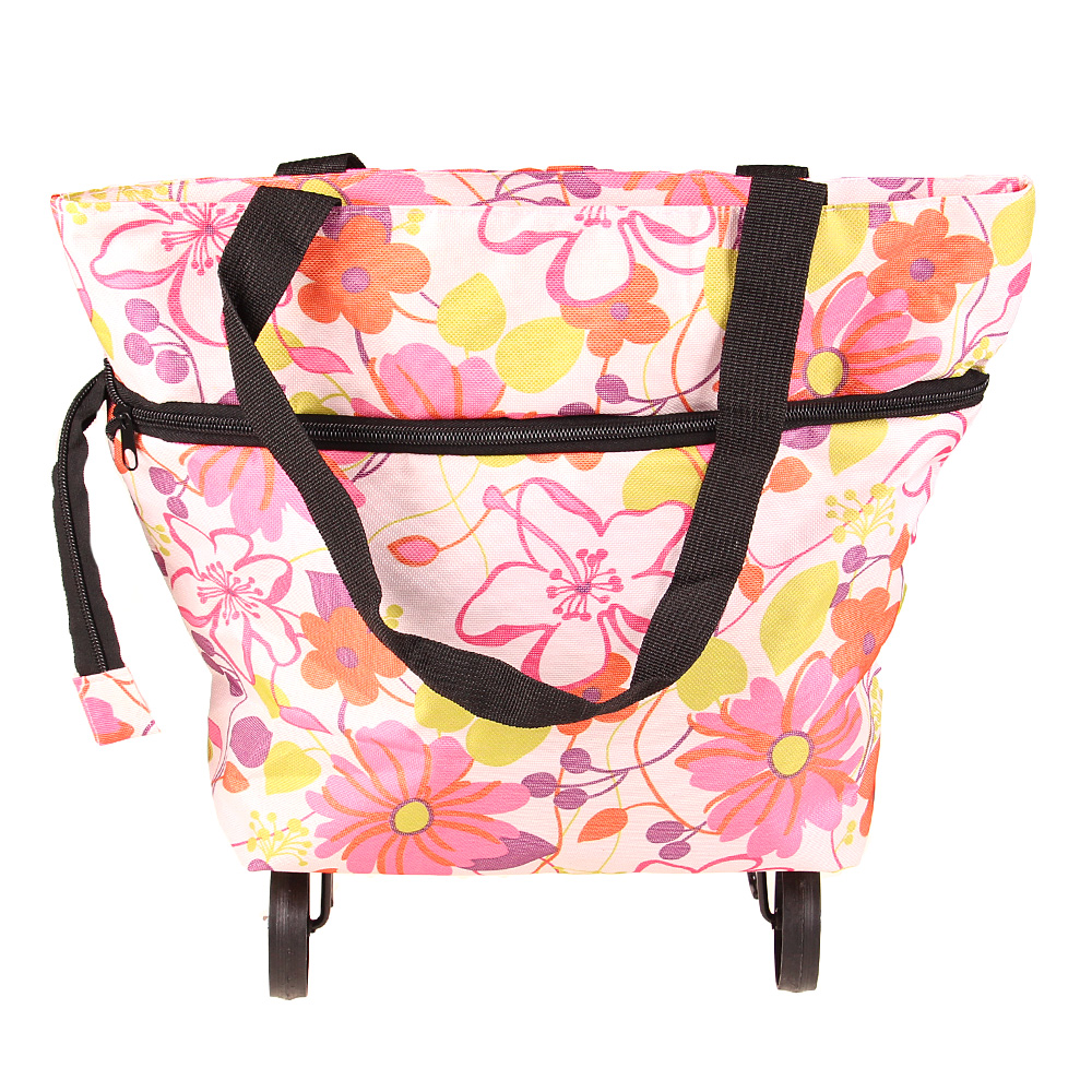 Nákupní taška s kolečky růžové květy - náhľad 3