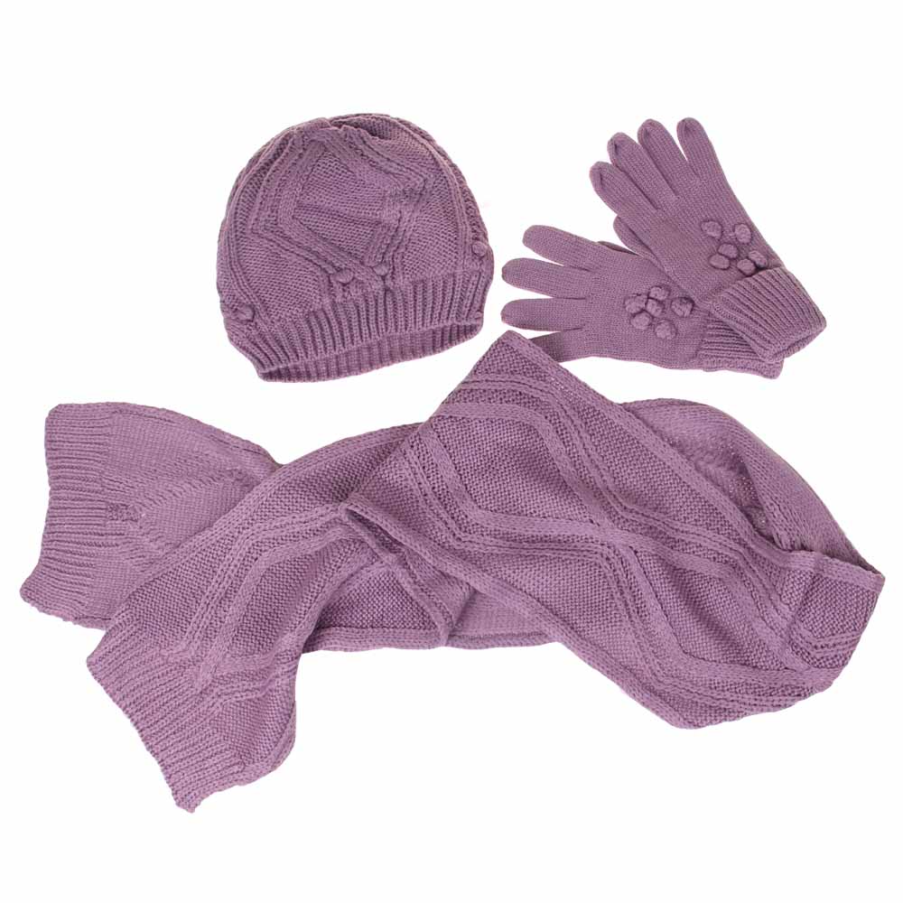 Dětský pletený set šála, rukavice a čepice fialová - náhľad 1