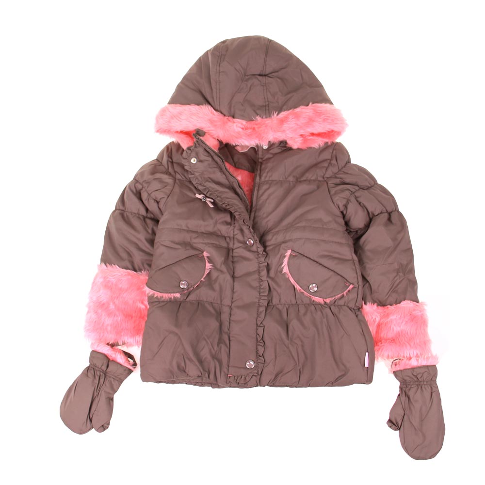 Dívčí bunda s kožíškem khaki/růžová vel. 98 - náhľad 1