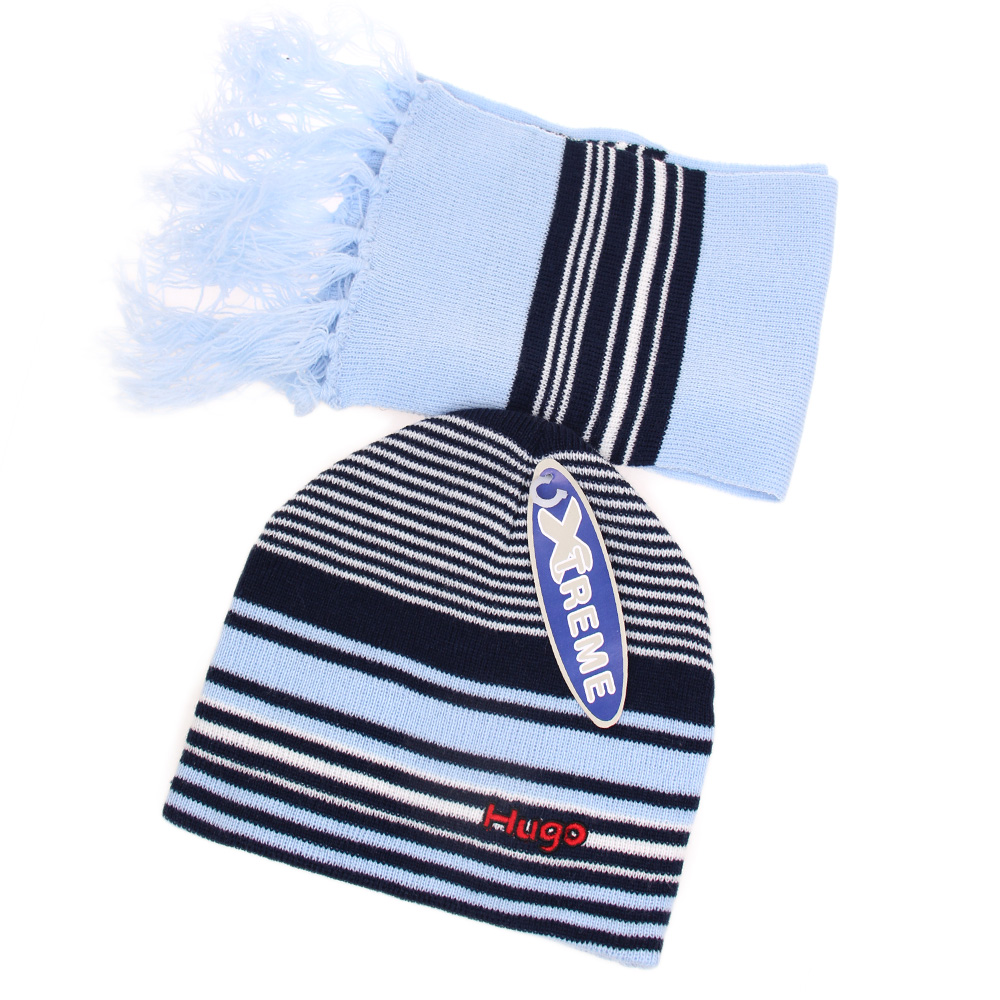 Čepice chlapecká zimní s šálou modrá - náhľad 1